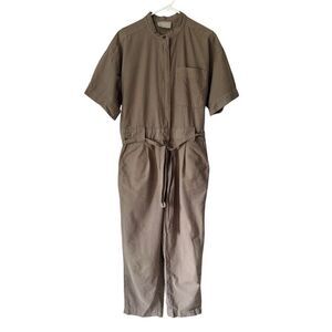 Everlane Organic Cotton Jumpsuit size 12 Tan Taupe Short Sleeve Belted